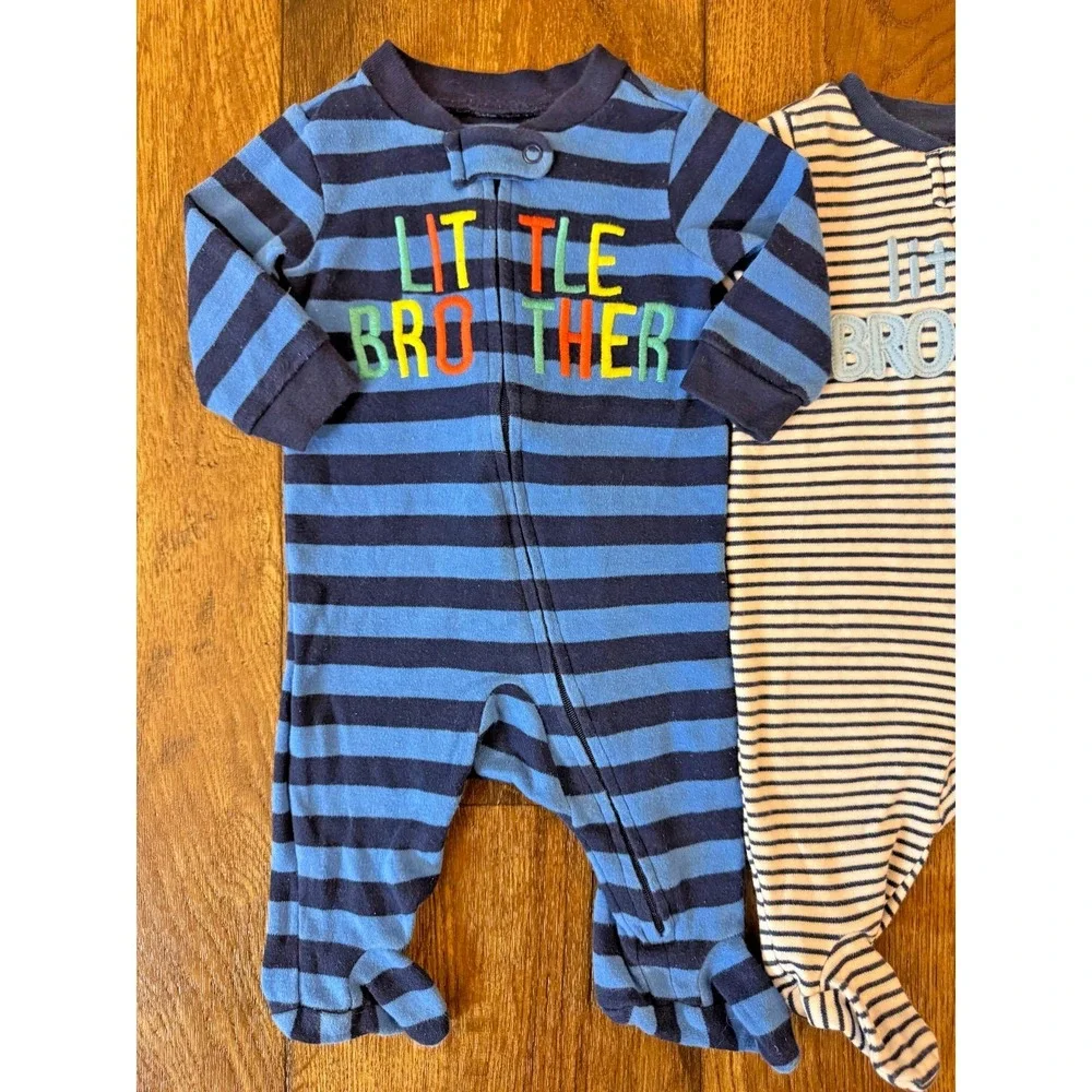 Baby Boy 0/3 Months Little Brother Footed Sleepers Outfits Zippered Sleep N Play